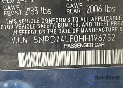 2017 Hyundai Elantra Se z USA, uszkodzony, nr VIN 5NPD74LF0HH196752